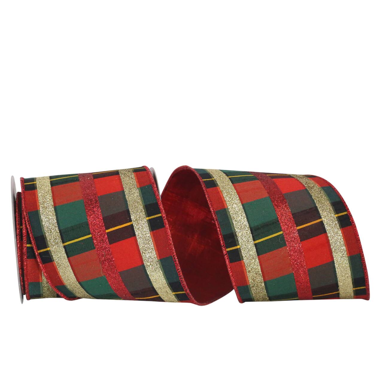 JAM Paper 4" x 5yd. Dupioni Wired Edge Deluxe Jordan Glitter Plaid Ribbon